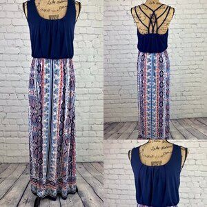 Three Pink Hearts Boho Print Strappy Back Maxi